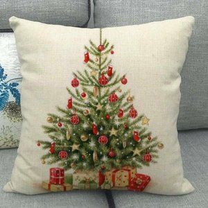 New Christmas Tree Holiday Green Red Pillow Cover